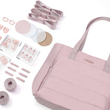 NISHEL Travel Puffy Tote Bag For Women, Ultra-Lightweight Large Tote Purse For Office Day And a Short Weekend, Peach Pink