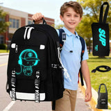 RM Family School Backpack for Boys Print Backpack Teenagers Anime Large School Bag Outdoor Reflective Daypack.Luminous Pattern Travel Laptop Backpack - With Usb Charging Port Headphone port