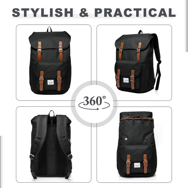 Chase Chic Backpack for Men Women, Vintage Rucksack Bookbag 15.6 inch Fashion Bag Unisex Casual Daypack for Travel,College,Work(Black)