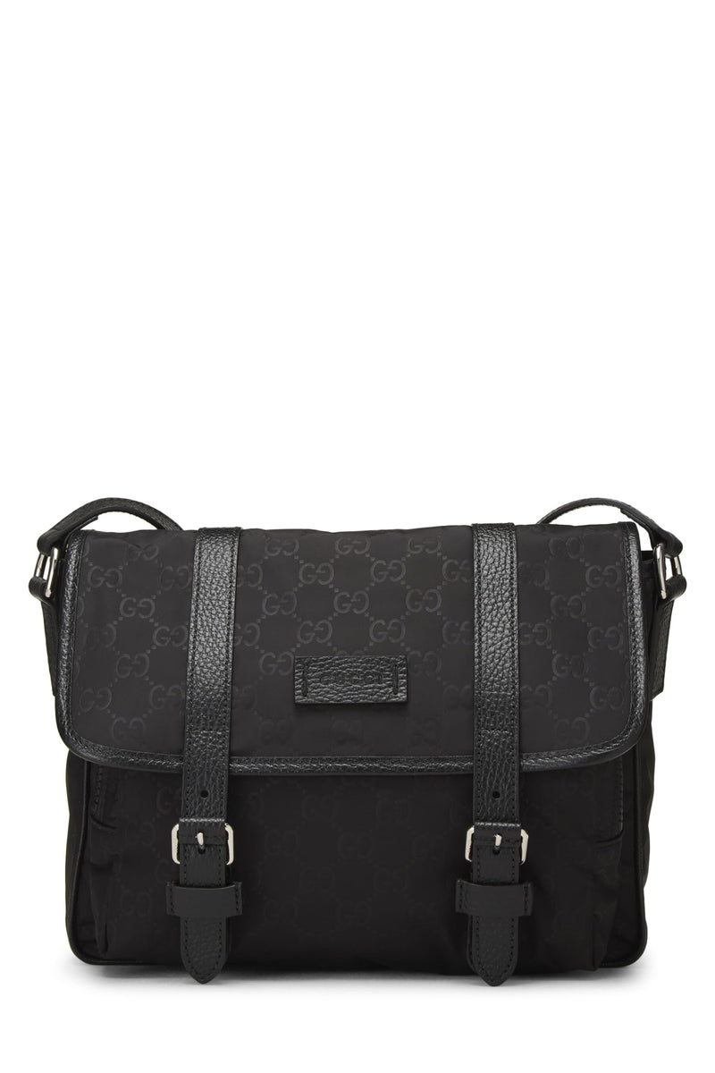 Gucci, Pre-loved Black GG Nylon Flap Messenger Small, Black