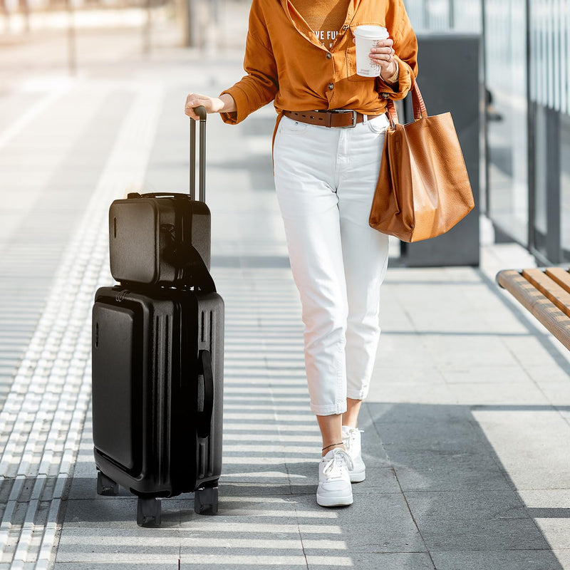 TRAVELARIM 20 Inch Carry On Luggage 22x14x9 Airline Approved, Carry On Suitcase with Wheels, Hard-shell Carry-on Luggage, Durable Luggage Carry-On, Black Small Suitcase with Cosmetic Case