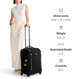 TUMI - Voyageur Leger 4 Wheeled Luggage - Women's Lightweight and Spacious, Sleek Silhouette, Durable Premium Suitcase - 21.8" Continental Expandable Carry-On, Black with Gunmetal Hardware