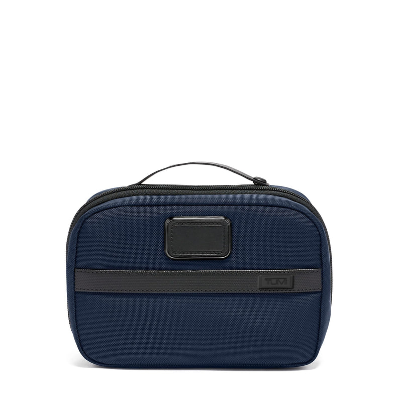 TUMI - Alpha Split Travel Kit - Compact Toiletry Bag for Men & Women - Features Removable Leather Handle & 3 Zip Pockets - Navy