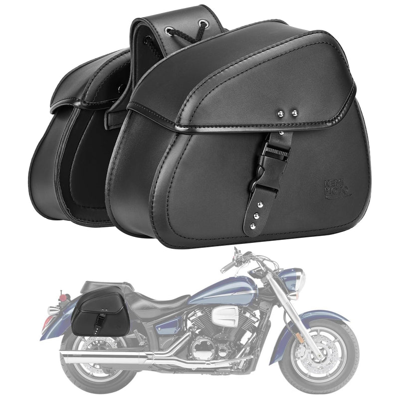 KEMIMOTO Motorcycle Saddlebags with Buckles, 16L Waterproof Throw Over Saddlebags, PU Leather Saddlebags for Sportster Softail Dyna V-star Shadow, Universal Motorcycle Accessories, Black