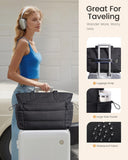 LOVEVOOK Tote Bag for Women with Giant Tumbler Holder Pocket, Puffer Work Travel Handbag with Zipper for Nurse Teacher, Quilted Cute Laptop Shoulder Purse with Compartments for Office Gym, Black