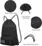 seyfocnia Drawstring Backpack Tactical String Bag with Zipper Pockets Waterproof Cinch Bag Sport Gym Sackpack - Black