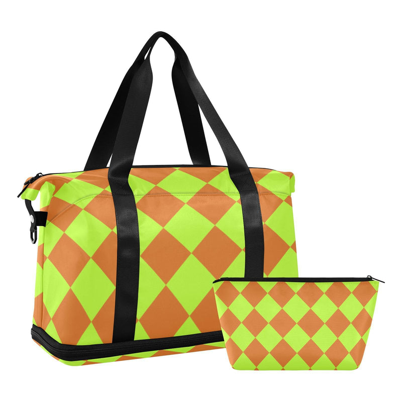 Buffalo Plaid Yellow Green Chocolate Large Gym Bag Travel Weekender Gear Bag with Toiletry Bag for Yoga Multifunctional
