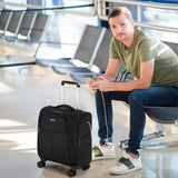 HanTrip 16 Inch Underseat Carry On Luggage with Wheels Softside Small Suitcases Personal Item Bag with Pocket Travel Luggage for Men Women Business Overnight Bag(Black)