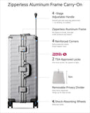 LUGGEX Checked Suitcase with Spinner Wheels, 8010S Aluminum Frame Zipperless Polycarbonate Hard Shell Suitcase (ZX-Core, Silver, 28 Inch)