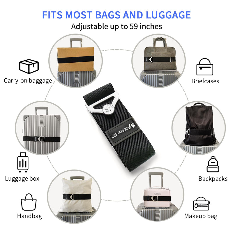 Luggage Straps for Suitcases Add a Bag Luggage Strap, 2-in-1 Travel Belt for Luggage Straps Travel Belt Over Handle for Carry On Bag Adjustable Suitcase Belts, Airport Travel Accessories Black