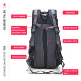 Bseash 50L Hiking Backpack, Water Resistant Lightweight Outdoor Sport Daypack Travel Bag for Camping Climbing Skiing Cycling (Blue - No Shoe Compartment)