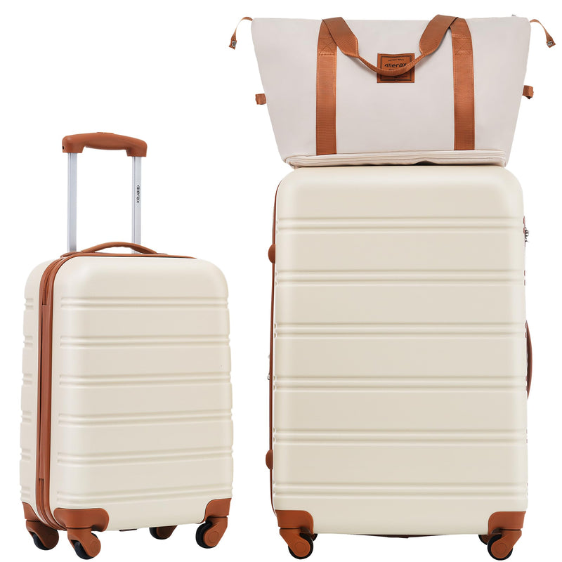 Merax Luggage Sets 2 Piece Suitcase Set 20/28 IN,Carry on Luggage and Travel Bag TSA Lock Expandable,Hard Case Luggage with Spinner Wheels,White and Brown