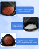 BROTOU Soccer Drawstring Backpack, Basketball Bag, Volleyball Football Bags with Ball and Shoe Compartment(1- Reflective strip, Black)