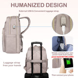 VANKEAN Laptop Backpack for Women with USB Port,15.6 Inch Laptop Computer Bag Travel Backpack Purse,Waterproof Work Business Backpack College Teacher Bags, Light Dusty Pink