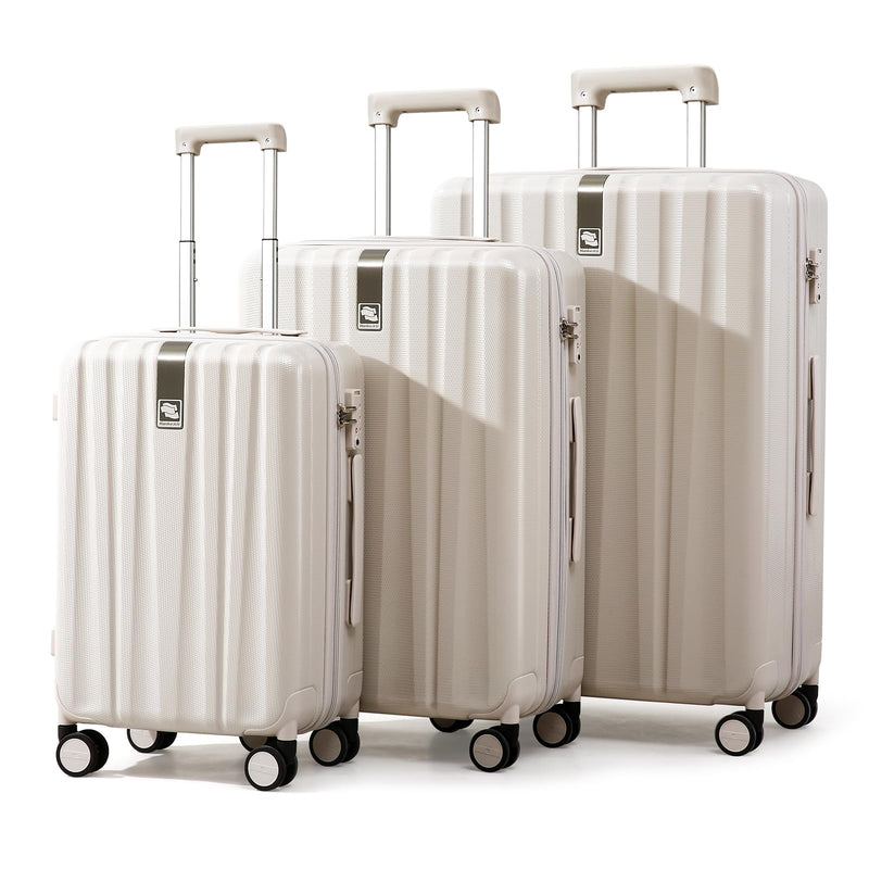 Hanke Luggage Sets 3 piece Carry On Luggage with Wheels PC Hard Shell Suitcases Lightweight Checked Tsa Luggage Extra Large Travel Suitcase Woman Men 20/24/29 Inch(Ivory White)