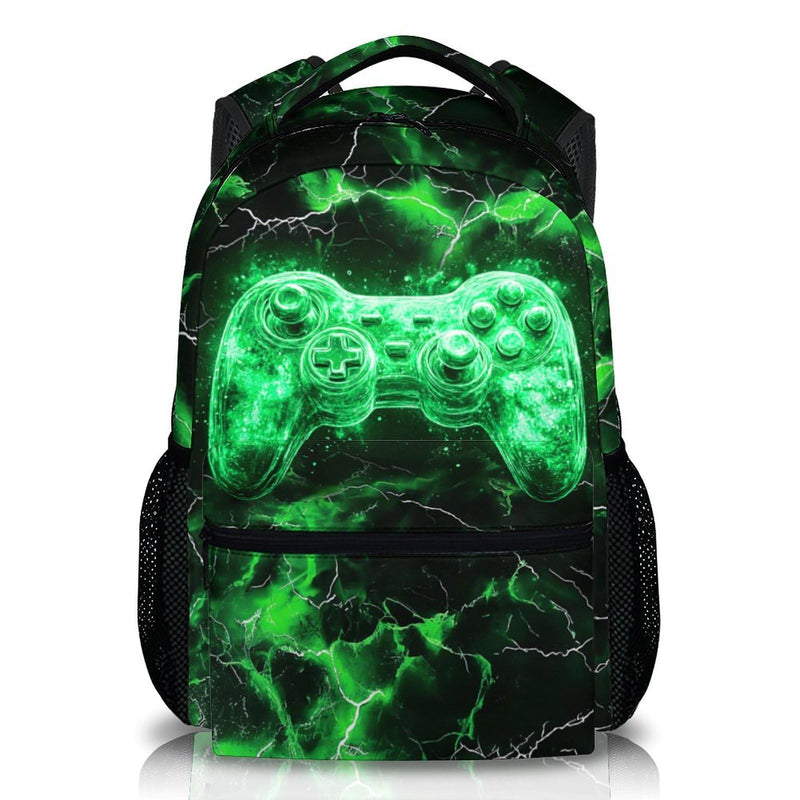 Kids Backpack, Cool Green Gamer Bookbag for Boys 6-8, Boys Gift for Birthday, 17 Inch Leisure Backpack for School Preschool Elementary Kindergarten