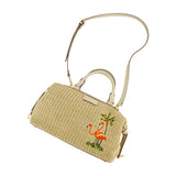 Tommy Bahama Satchel Bag, Women's Crossbody Purse with Adjustable Shoulder Strap, Embroidered Flamingo and Palm Tree Design, Cream, One Size