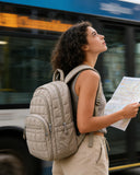 BAGSMART College Laptop Backpack, Travel Backpack for Women, Quilted Casual Daypack, Water-Resistant Bookbag for 15.6 Inch Laptop, Camel