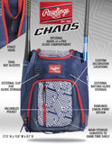 Rawlings | CHAOS Backpack Bag Series | Youth Baseball & Fastpitch Softball | Red/White/Blue