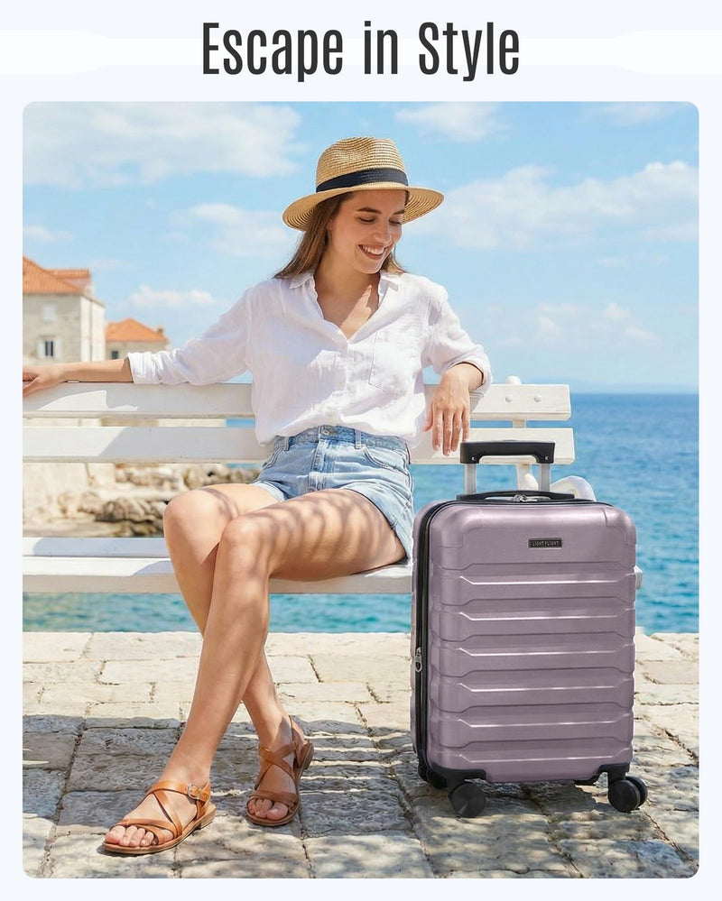 LIGHT FLIGHT Carry On Luggage 22x14x9 Airline Approved, Expandable Carry On Suitcases with Wheels, Lightweight Luggage, Durable Hard Shell 20 Inch Rolling Suit Case for Men Women Travel Black