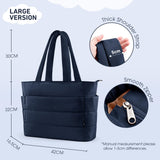 KALIDI Quilted Tote Bag, Carryall Puffer Shoulder Bag Padded Travel Large Anti Splash Zipper Casual Work Gym Women, Dark Blue