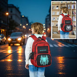BLUWEI Kids Backpack Boys 18in Cool Luminous Spider Bookbag Elementary Teens School Bag Age 6-12 Compartments (Red)