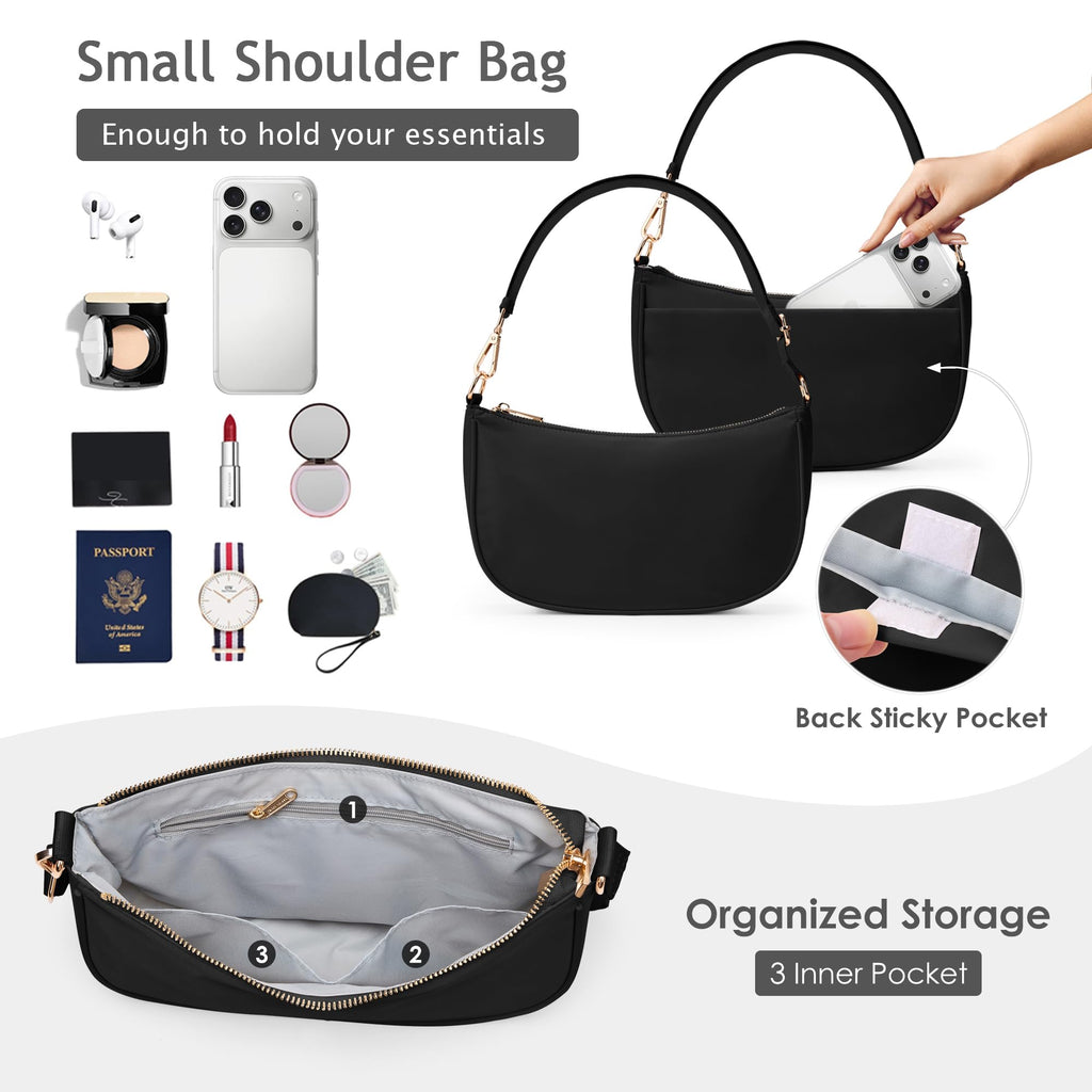 KALIDI Small Purses for Women Trendy Shoulder Bag Nylon Women's Shoulder Handbags Cute Ladies Hobo Purse with Adjustable Strap for Everyday Use & Night Out