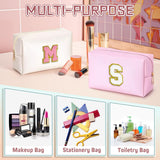 TOPEAST Easter Basket Stuffers Gifts for Kids Girls - Initial Makeup Bag, Birthday Gifts for 4 5 6 7 8 9 10 11 12 Year Old Teen Girls, Personalized Preppy Cosmetic Bags Toiletry Bag (Pink A)