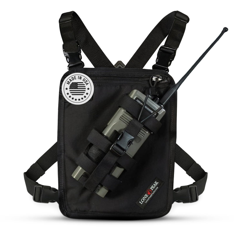 Lone Peak Black Padded Radio Chest Harness w/ Smartphone Pocket (9.5” X 8”)- Secure Fit Search and Rescue Gear - Universal Outdoor | Backpacks4Less