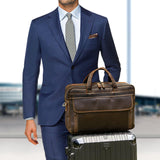 Masa Kawa Vintage Full Grain Leather Briefcase for Men 17" Laptop Computer Brief Case Business Travel Work Messenger Cross Body Shoulder Bag