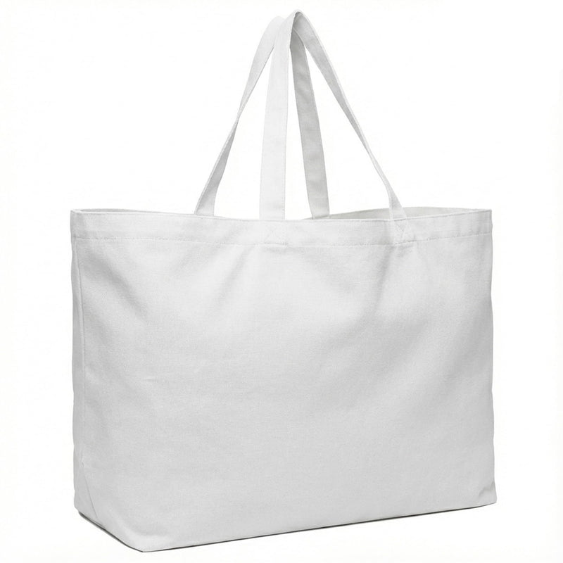 BasicList Extra Large Canvas Tote Bag - Big Reusable Grocery Shopping Heavy Duty Foldable, White