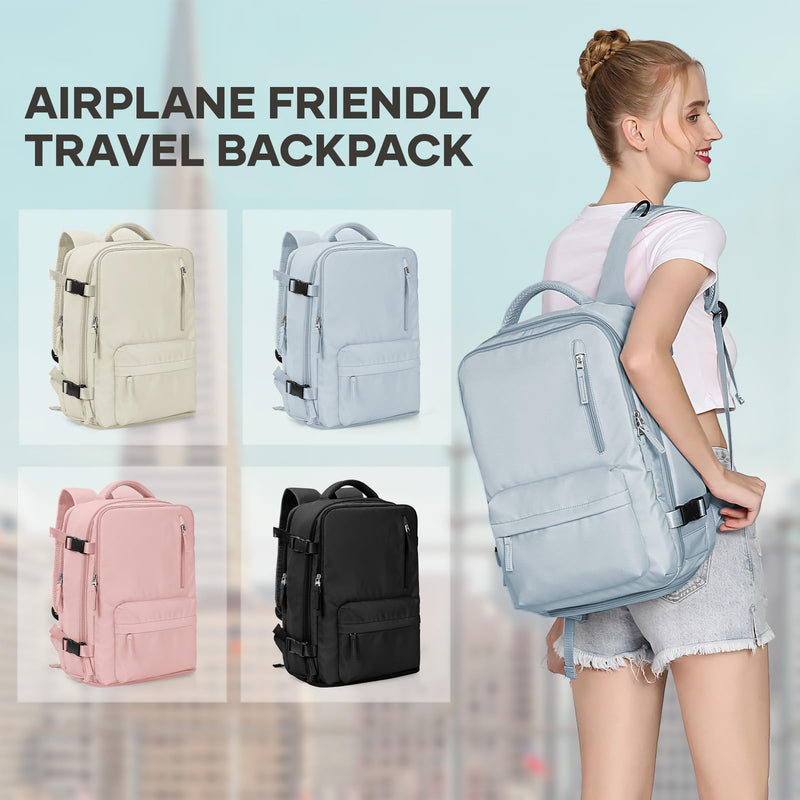 Large Travel Backpack Women Carry On Hiking Backpack Waterproof Outdoor Sports Casual Daypack Personal item Travel Bag Airplane Essentials Spirit Airline Flight Approved Shoes Compartment Men,Blue