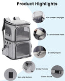 HOVONO Double-Compartment Pet Carrier Backpack for Small Cats and Dogs, Cat Travel Carrier for 2 Cats, Perfect for Traveling/Hiking/Camping, Grey
