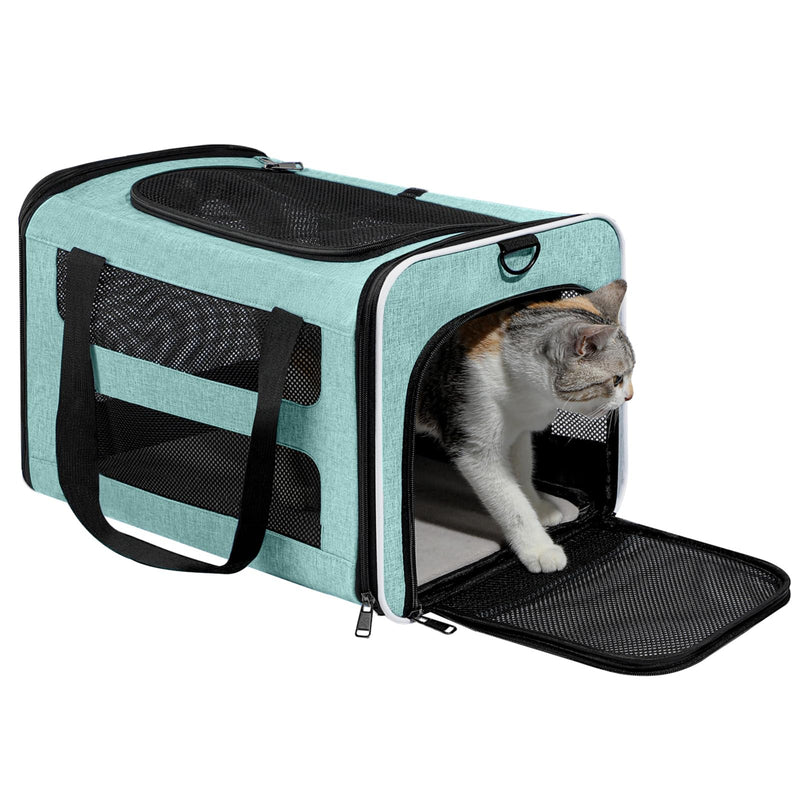 PAPZER Cat Carrier Soft-Sided Travel Bag for Medium to Large Cats Over 15lbs, Small Dog Carrier Crate Top Entry Breathable Mesh Puppy 12 Pounds, Pet Rabbit Carrying Cage Kennel Collapsible Teal