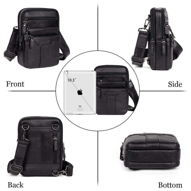 Ariscobull Leather Messenger Bag for Men, Small Leather Sling Shoulder Bag Messenger Pack for Men, Man Purse (Medium Black)