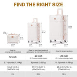 urecity Vintage Luggage Set, 2 Piece Retro Leather Suitcase for Women, Travel Luggage with Spinner Wheels and Beauty Case, Cute Designer Trunk Luggage (Rose White, 20"+12")