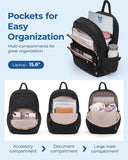 BAGSMART Travel Laptop Backpack, College Backpack for Women, Quilted Small Computer Bookbag, Water-Resistant 15.6 Inch Laptop Casual Bag, Black