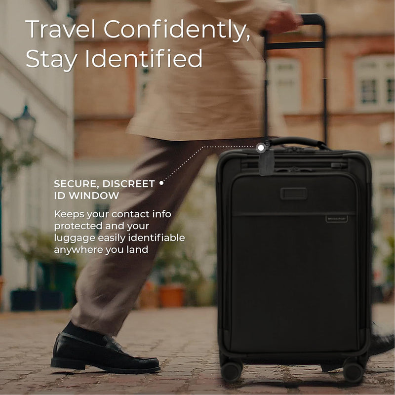 Briggs & Riley Essential 22" Carry On Expandable Spinner & Leather Luggage ID Tag for Men & Women - Suitcase with Wheels, Softside Rolling Bag for Travel, Identification Tag Accessory for Baggage