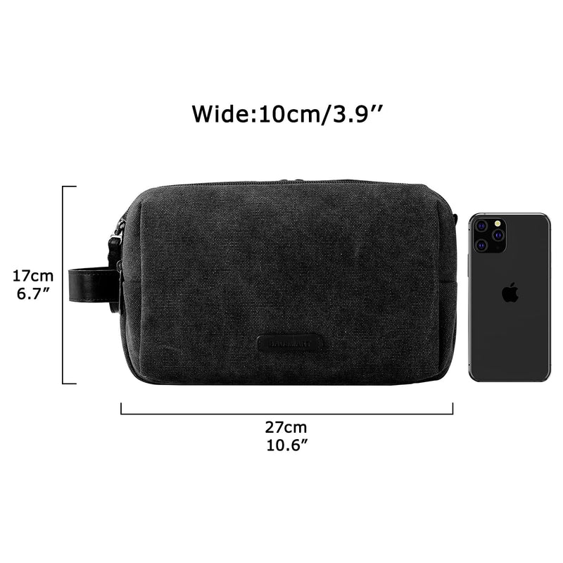 BAGSMART Toiletry Bag for Men, Canvas Travel Toiletry Organizer Dopp Kit Water-resistant Shaving Bag for Toiletries Accessories,Black-Medium