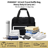 iFARADAY Carry on Duffle Bag for Travel - 16x7x12.5 Airline Approved Personal Item Travel Bag with Shoulder Strap for Men and Women (Black)