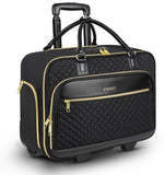 Ytonet Rolling Briefcase for Women, 17.3 Inch Rolling Laptop Bag with Lock, Water Rresistant Wheeled Computer Bag with Insulated Pocket, Roller Bags for Work Travel Overnight Teacher, Black