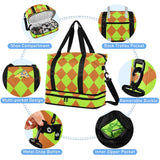 Buffalo Plaid Yellow Green Chocolate Large Gym Bag Travel Weekender Gear Bag with Toiletry Bag for Yoga Multifunctional