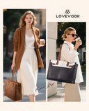 LOVEVOOK Laptop Tote Bag for Women Work, Teacher Tote Bag Nurse Bag with Large Cup Holder, 15.6 Inch Waterproof Leather Computer Bag Professional Business Office Briefcase, Black-beige-brown