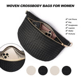 Eliaukly Woven Belt Bag for Women - Black Leather Crossbody Fanny Pack with Adjustable Strap,Fashion Bum Bag Sling Purse,Versatile Waist Pack for Daily & Travel(B-Black)
