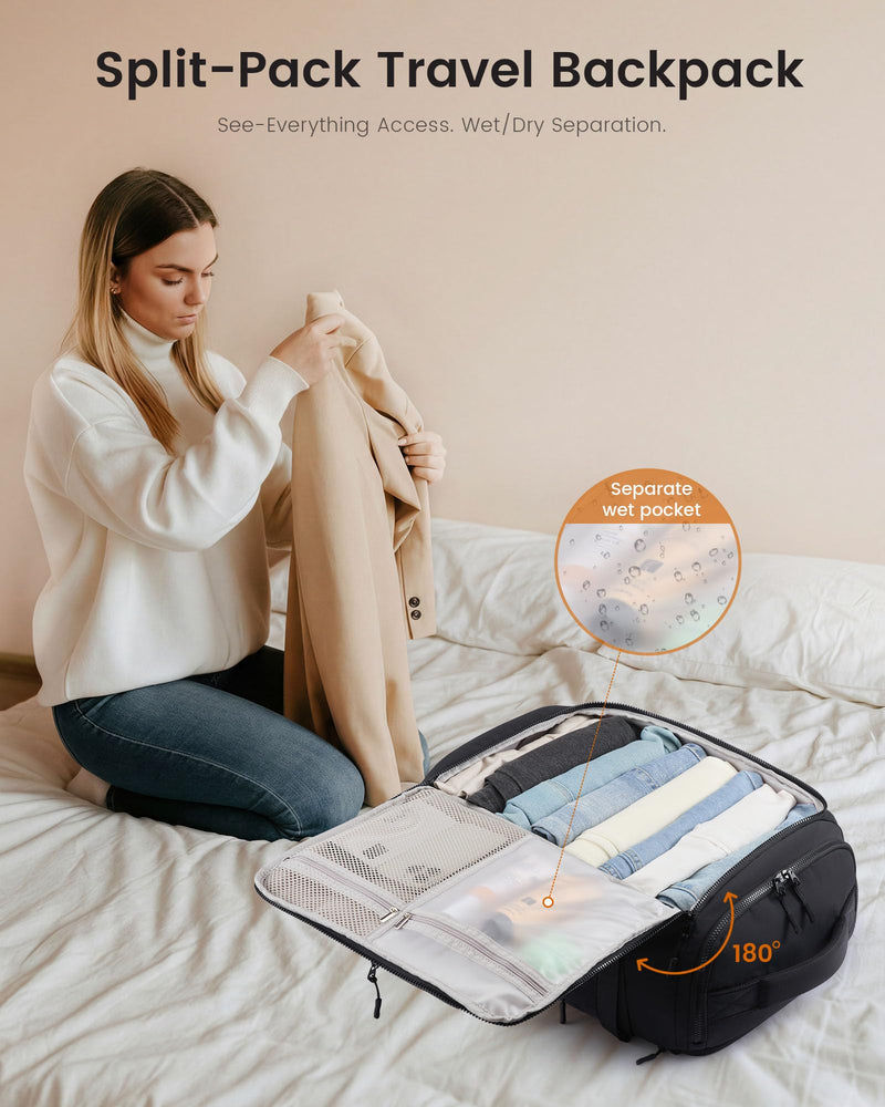 LOVEVOOK Travel Backpack for Women & Men, 40L TSA Approved Carry On Backpack with 3 Packing Cubes, Waterproof Weekender Overnight Bag for 2-4 Day Trips, Business & Travel Essentials, Black