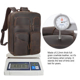 TIDING 17.3" Full Grain Leather Laptop Backpack for Men Multi Pockets Casual Daypack Business Travel Rucksack