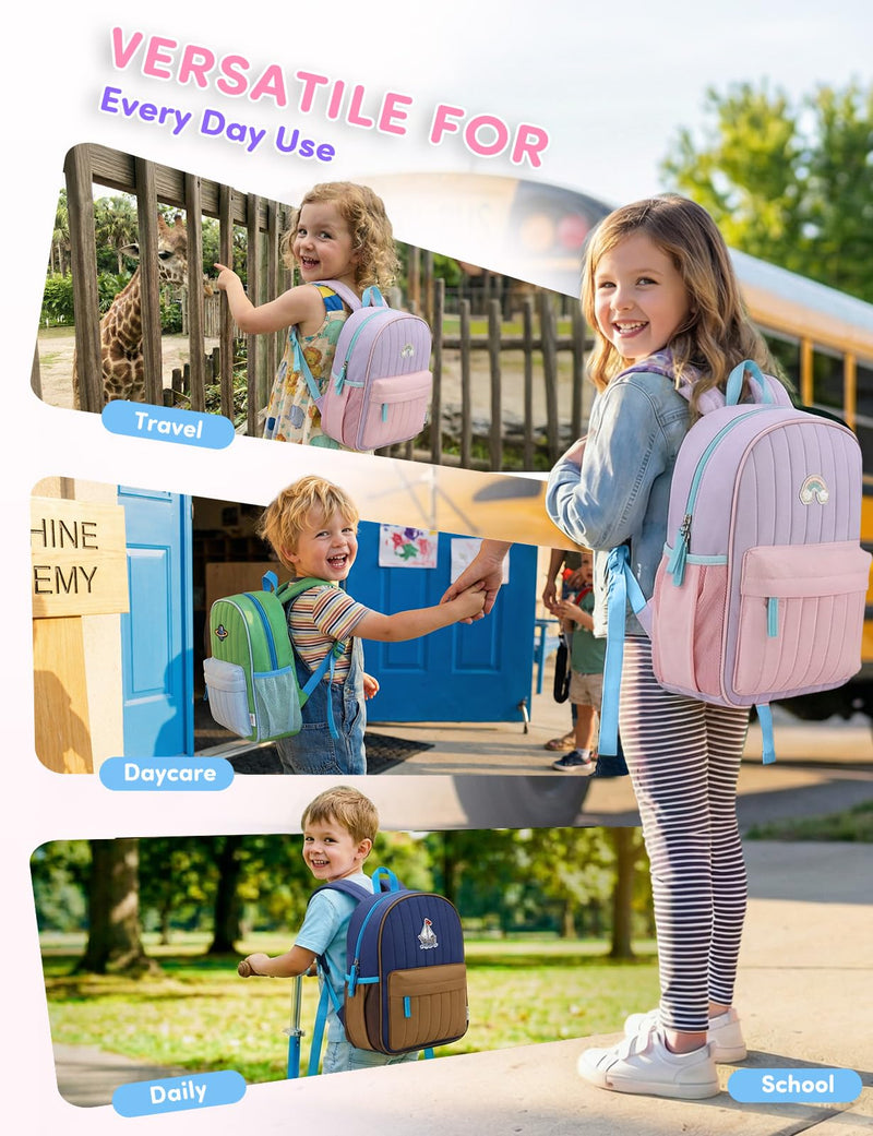VASCHY Kids Backpack for Girls, Lightweight Quilted Color-blocked Bookbag Preschool Backpack for Kindergarten Children Light Purple Pink