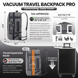 Fanwoli Vacuum Rolling Travel Backpack, Carry On Luggage with TSA Lock & Anti Theft Zipper, 70L Expandable Airback with Compression Pump, Waterproof Laptop Bag Ideal for Flight & Business,Grey