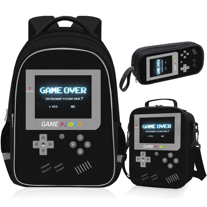 TILYTADLY School Backpack for Boys - 3pcs Gamer Boys Backpack with Lunch Box Set for Kids Children Teens Elementary Middle School - Students Bag Ages 6-18,17″ Video Game Bookbag Travel Back Pack