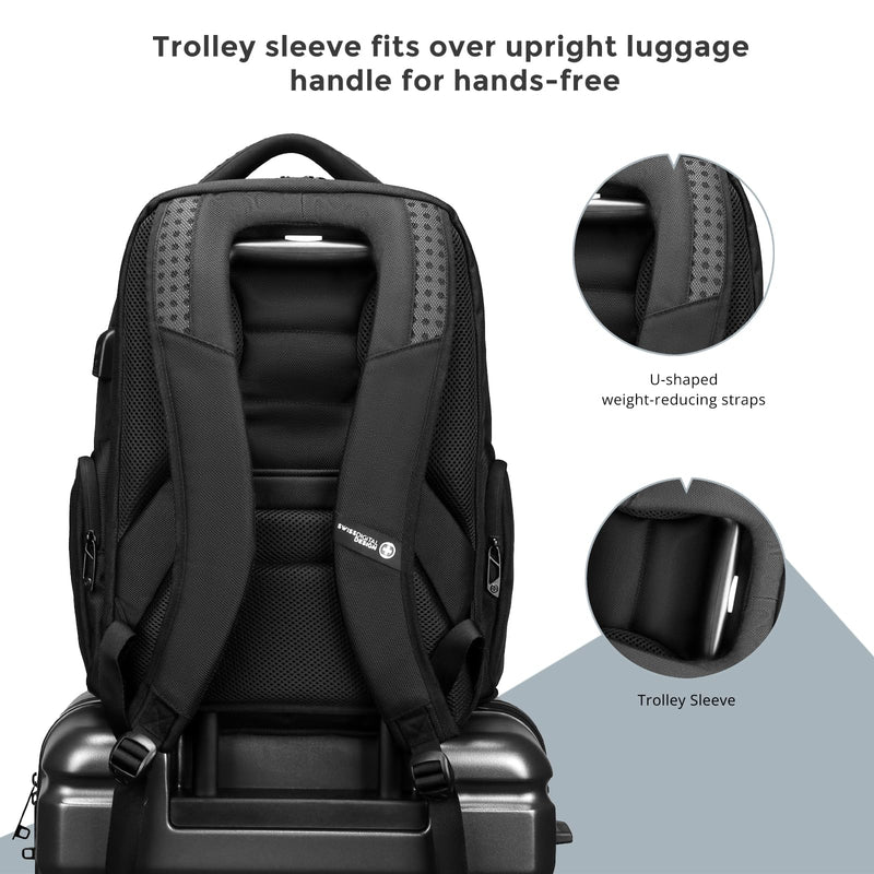 Swissdigital Design Men Laptop Backpack with Apple Find My, Business Travel Backpack with USB Charging Port and RFID Protection Fits Laptops up to 15.6 Inch | Terabyte NG